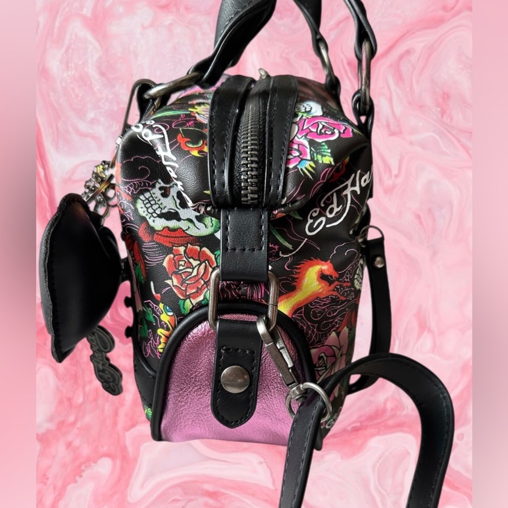 Ed Hardy Floral Tattoo Skull Satchel NWT - Picture 4 of 15
